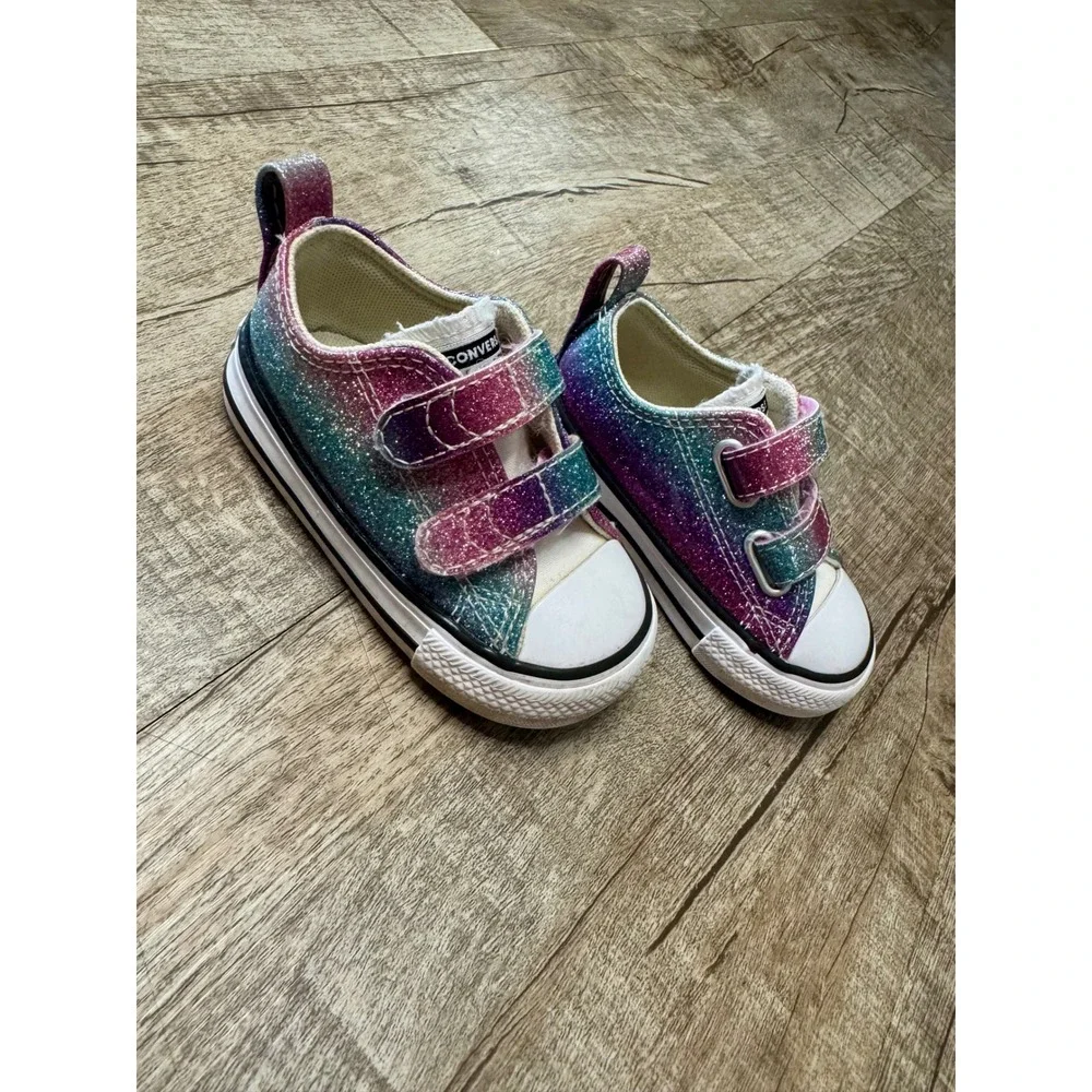 Converse Chuck Taylor All‎ Star Infant Glitter Pink Teal Sneakers Size 4